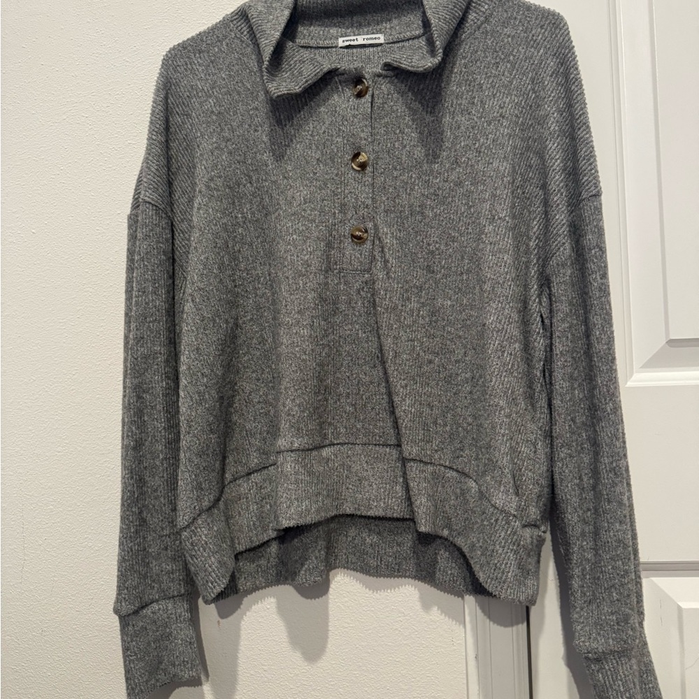 Gray Button-Up Sweater Top